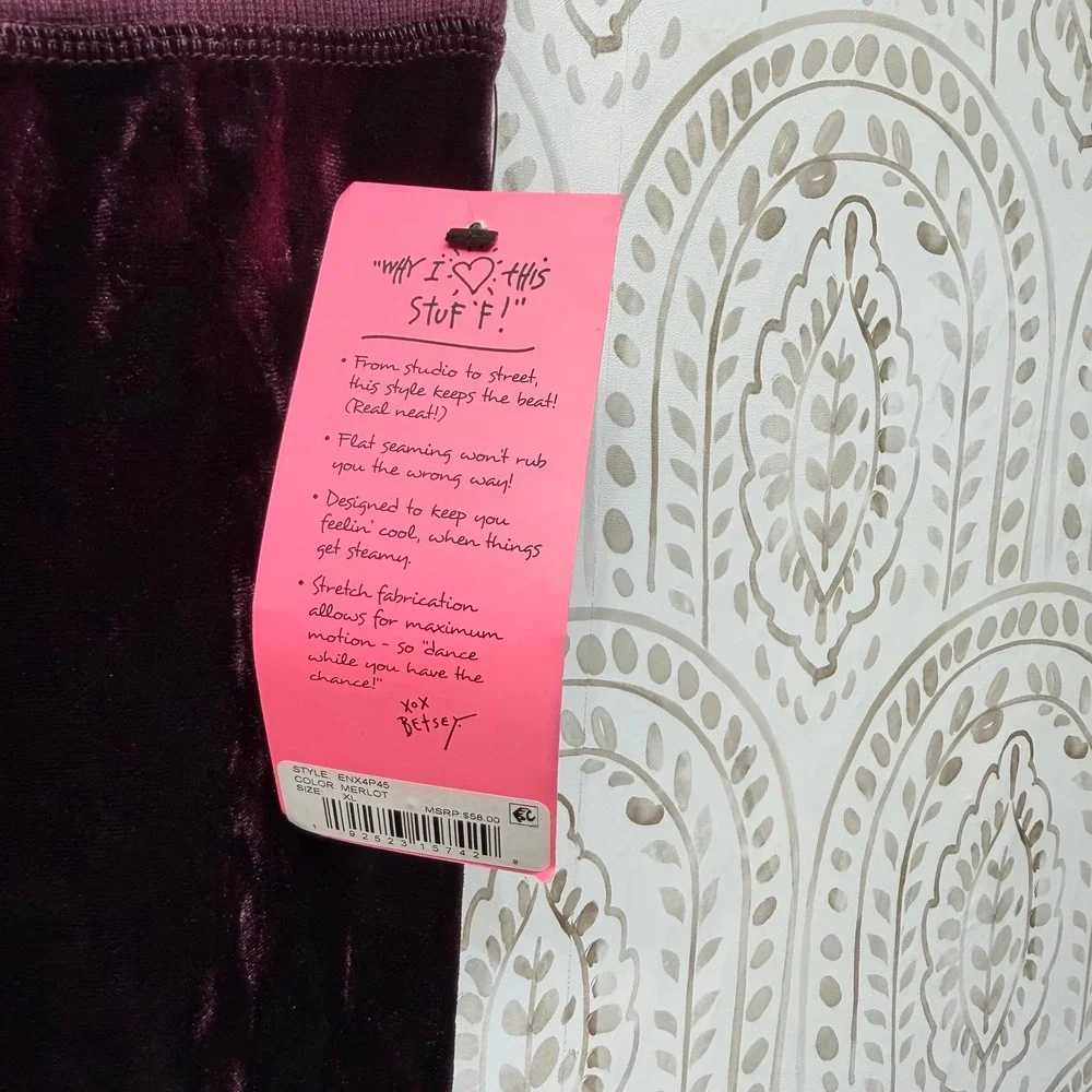 Betsey Johnson Joggers Womens XL Merlot Velour Performance‎ Velvet NWT